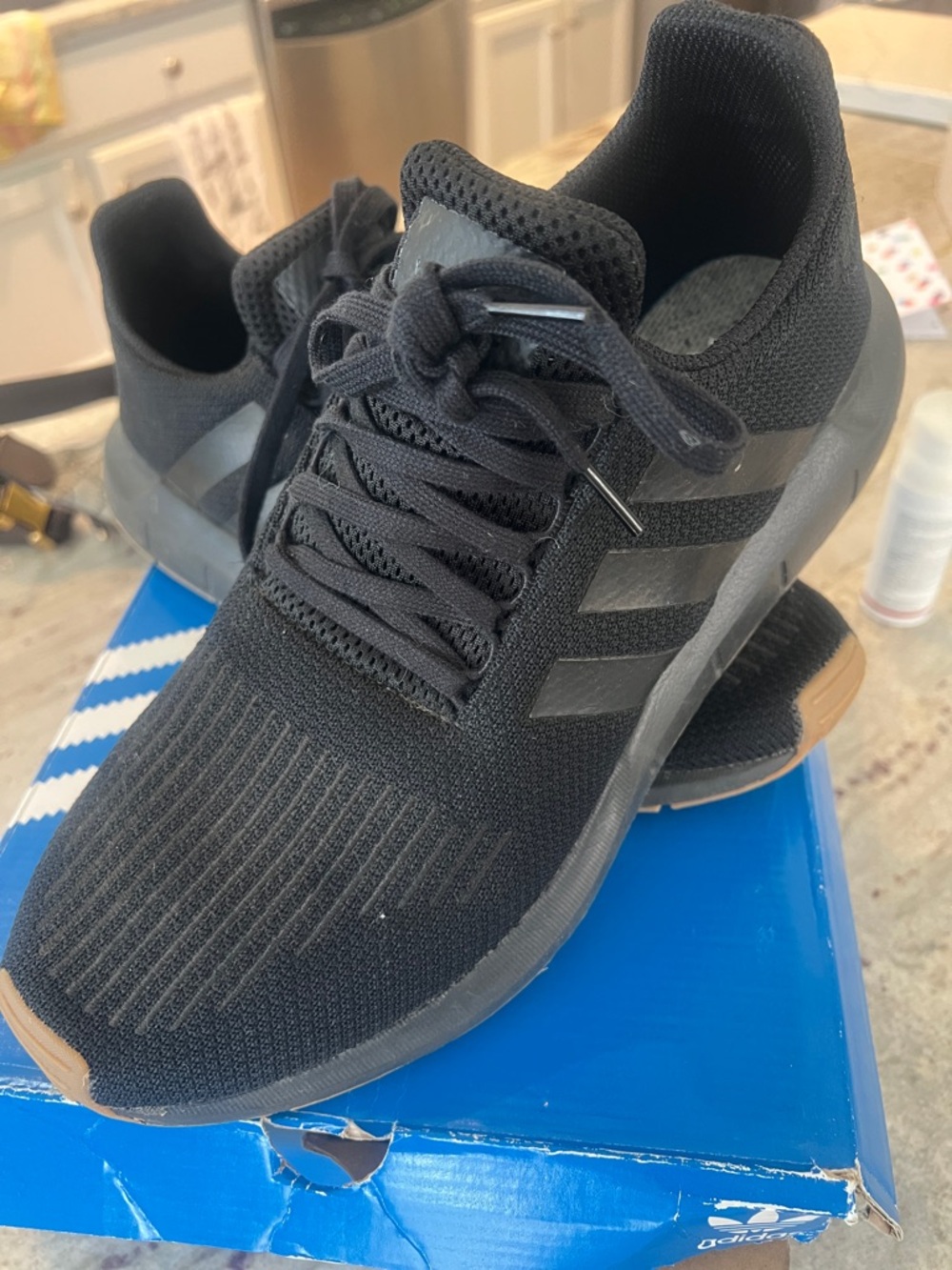adidas swift run Black Knit Running Shoes with Gum Accents